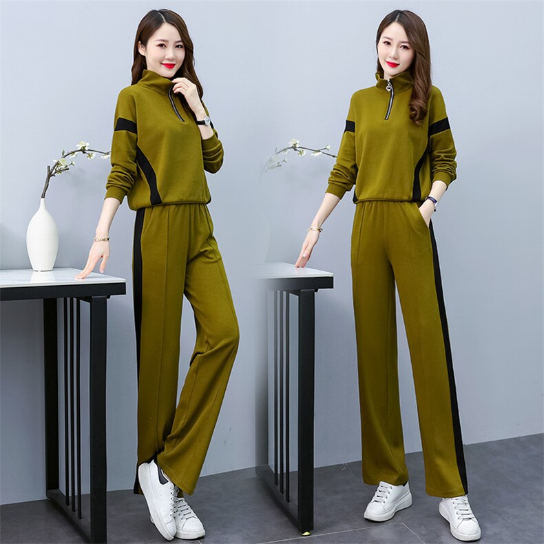 2025年春季新款韩版时尚气质撞色拼接拉链两件套，女装套装/套裙，妙形