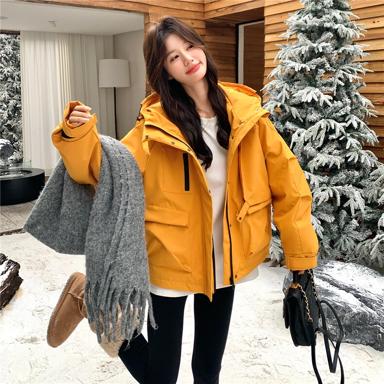 南瓜色时尚连帽工装羽绒服女气质氛围感2025冬季新款加厚保暖外套,女装羽绒服,2C209