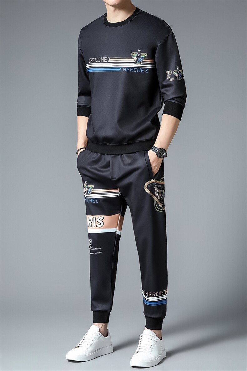 SXL9615秋季2023年新款男士长袖长裤修身休闲时尚卫衣套装P155,男装休闲套装,电商B360