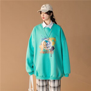 港风中性秋季新款潮流印花圆领卫衣宽松外套WY86P38,女装短外套,电商D325
