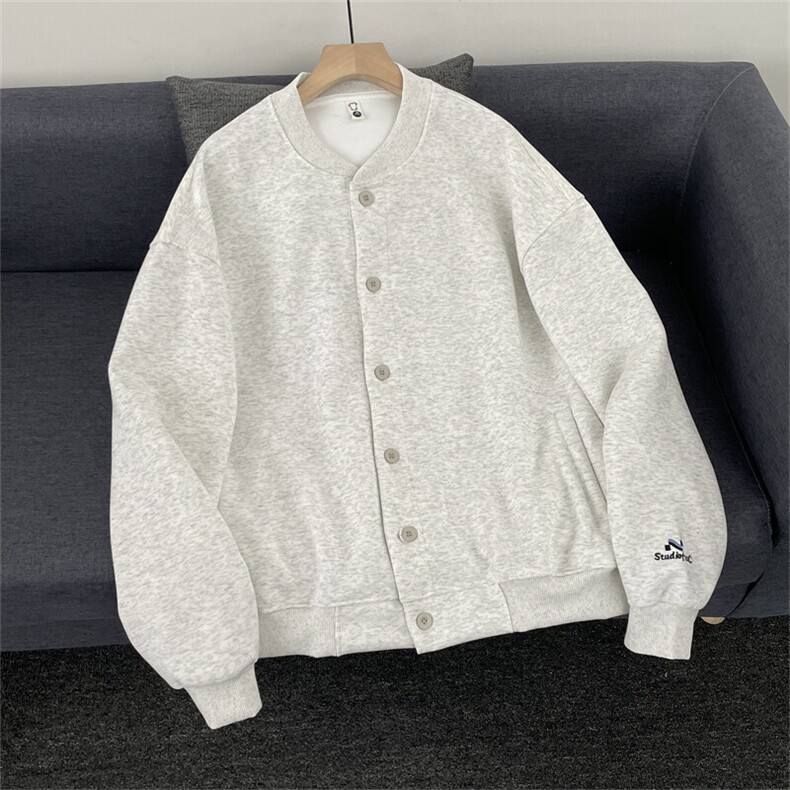 春秋季纯色简约外套潮流新款宽松休闲百搭棒球服外套图片