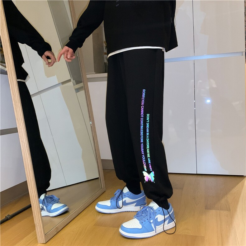 K3021/P45春夏2023新蝴蝶反光夜光束脚运动休闲裤卫裤男控68,男装休闲裤,电商A141