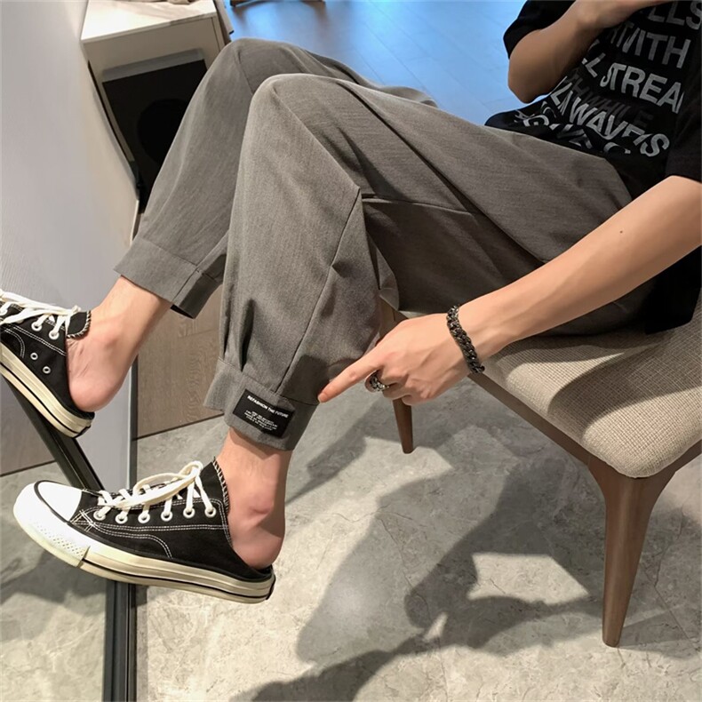 夏季休闲宽松西装裤九分裤男款高街ins设计感小众裤子K6733-P35,男装休闲裤,星座512-4