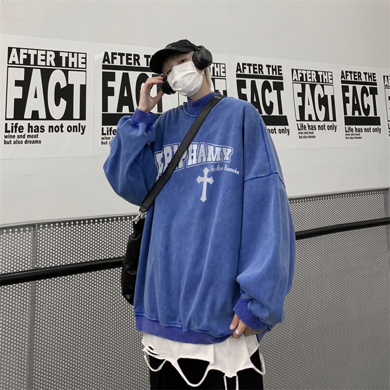 水洗做旧加绒加厚卫衣男2026冬高领十字架打底衫XZ514-2-X55-P78,男装T恤,星座514-2(原B239)