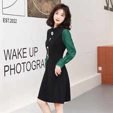 现货-2024秋季新款收腰显瘦雪纺高腰法式气质百搭中长款连衣裙，女装连衣裙，霓裳依族