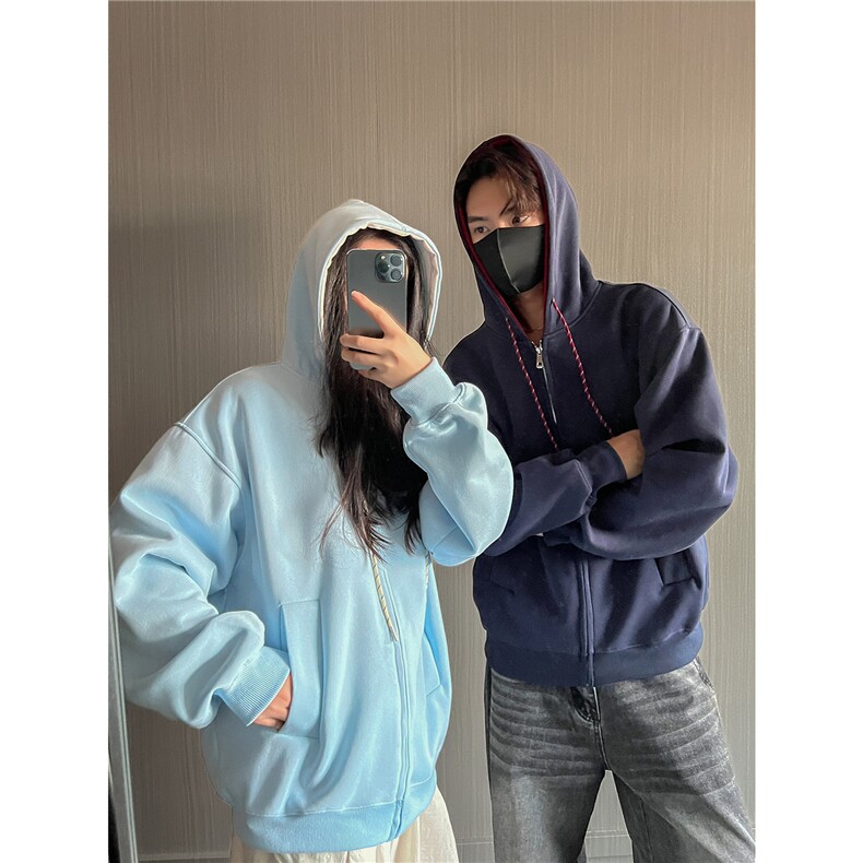 重磅boxy短款全棉450克撞色连帽卫衣短宽开衫外套男RH5601-P53,女装短外套,星座610B-1