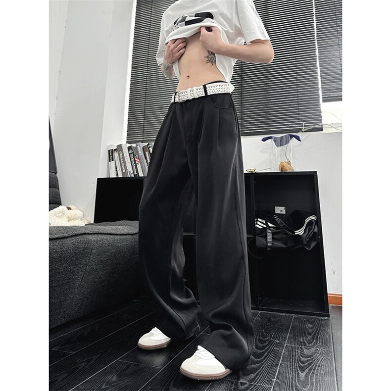 美式高级感褶皱西裤男cleanfit宽松冰丝阔腿垂感休闲裤XK463-P45,男装休闲裤,电商A178