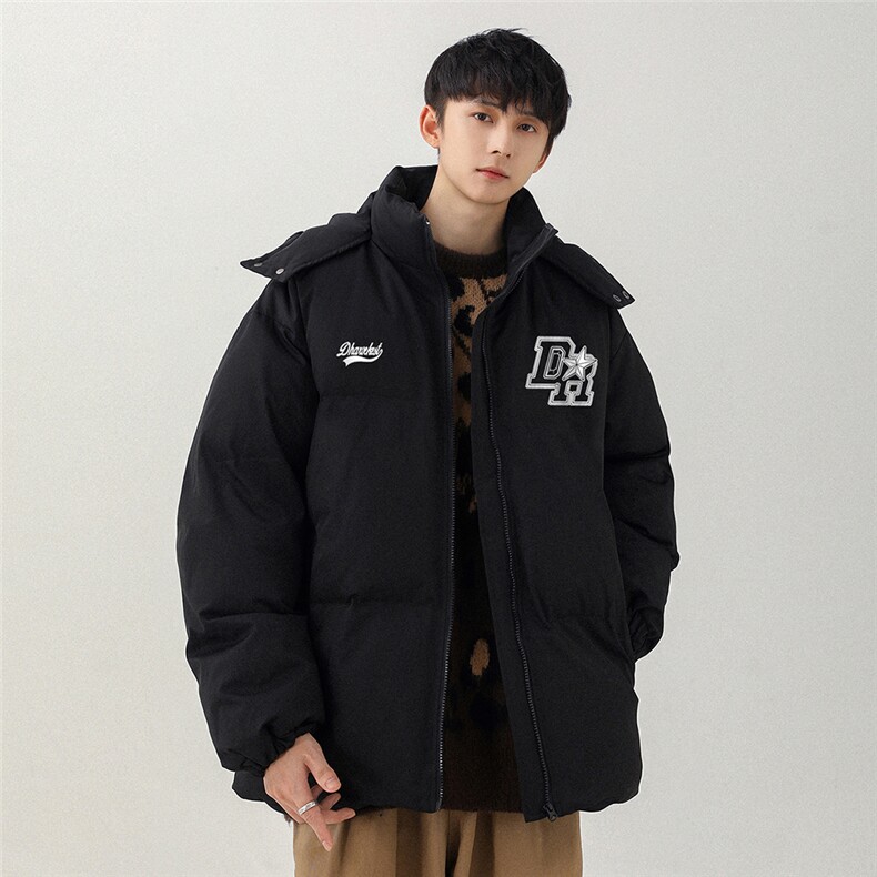 日系白底加厚连帽棉男保暖棉服男新外套女新MY6206P115控158，男装棉衣，电商A268-1