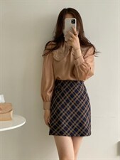 秋季新款格纹半裙，女装半身裙，土布鱼