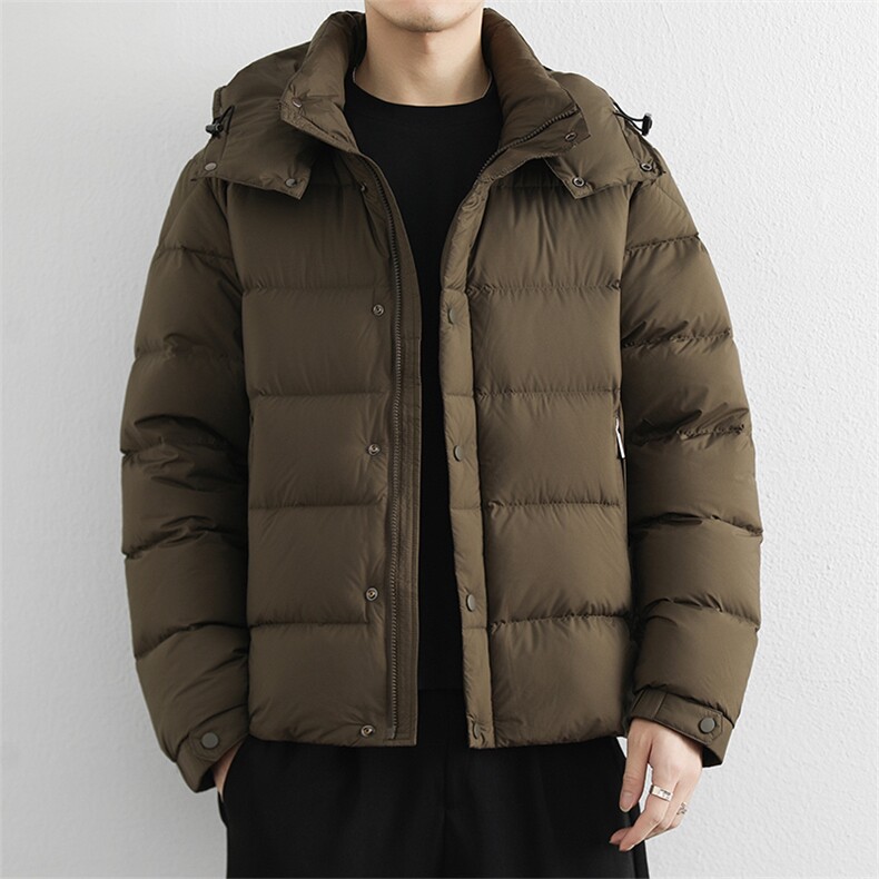 025冬季90白鸭绒保暖羽绒服男连帽休闲纯色御寒上衣百搭外套,男装羽绒服,星座914