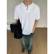 （网图）250克插肩袖玉米格短袖夏季亨利领T恤潮流宽松版夏装，男装T恤，电商C306-1