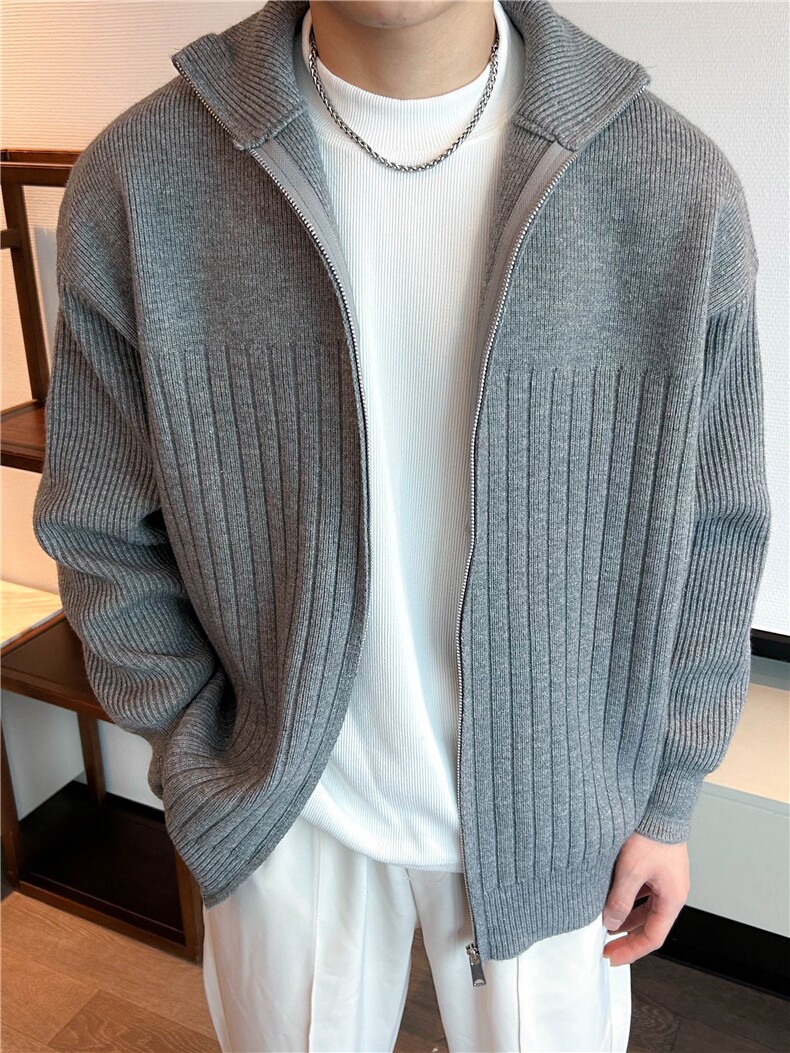 冬季开衫毛衣男生高领可翻针织衫轻奢帅气浅灰色MY2402-P85,男装针织衫/毛衣,星座1012-1