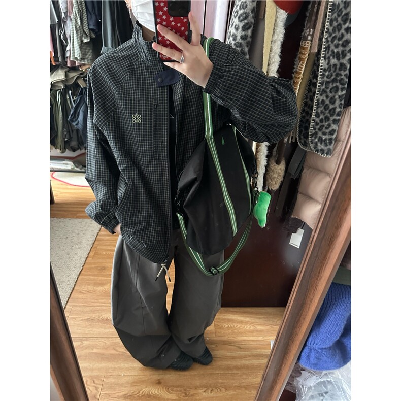 网设计感黑色撞色格子开衫秋冬户外骑行夹克外套B65-P65,男装夹克,星座910-1