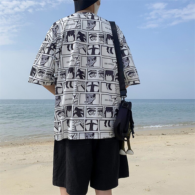 2024夏季新款印花短袖T恤男宽松嘻哈潮流半袖,男装T恤,电商A161-2