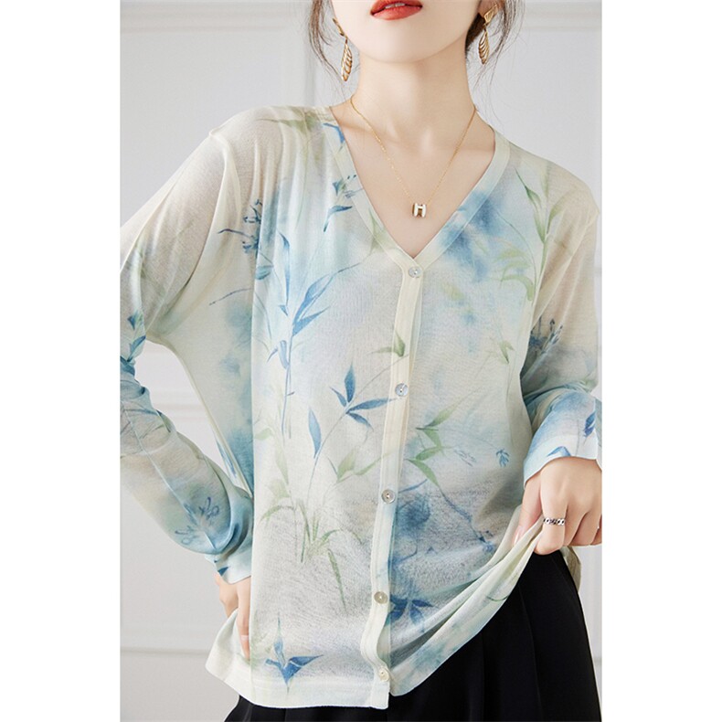 圆领印花水溶羊毛针织开衫女薄款夏季高级感配吊带裙外搭长袖上衣，女装针织衫/毛衣，丽特绒