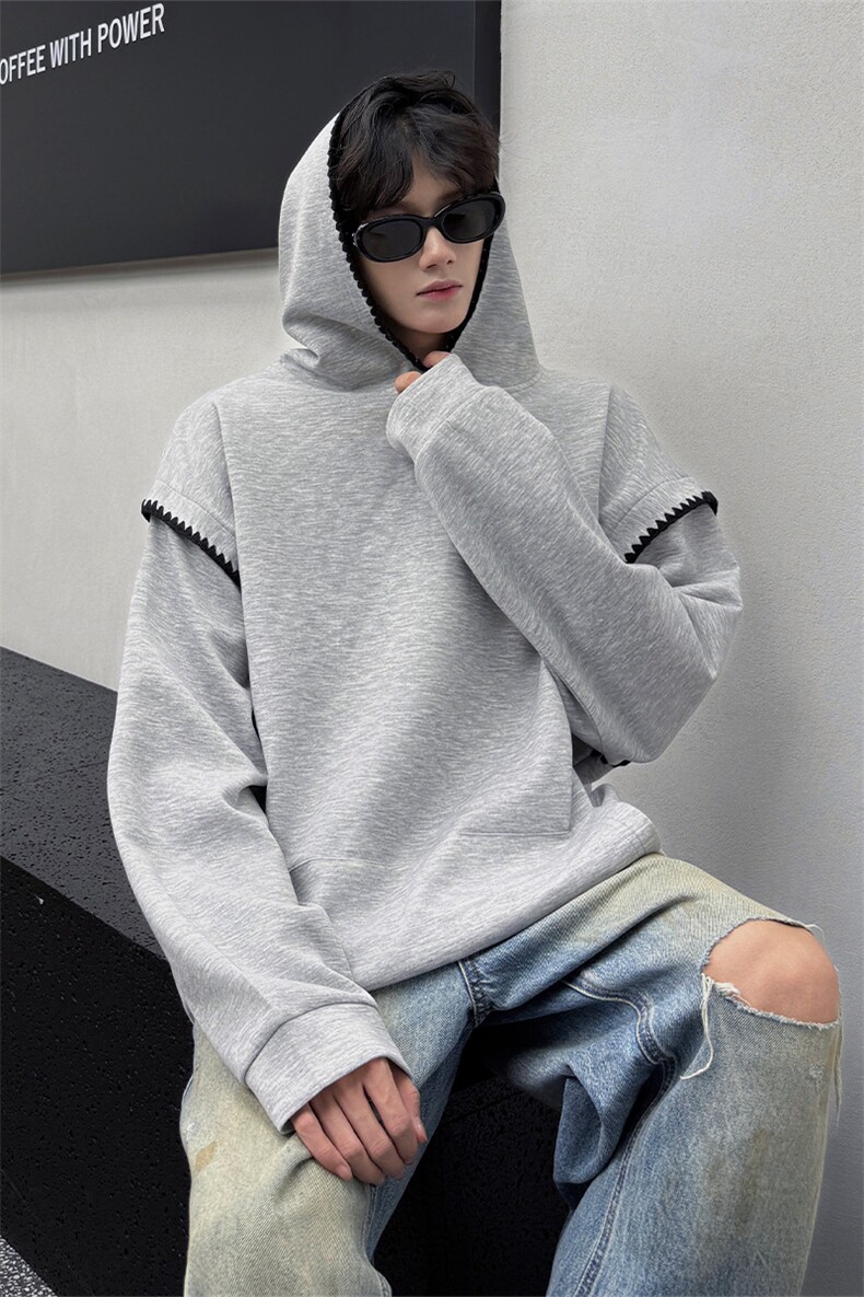 WY10155-特P48控88新款连帽贝壳绣花麦穗提花大码男宽松情侣卫衣,男装卫衣,电商A059
