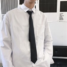 白色衬衫男长袖韩版学生港风衬衣学院风情侣上衣潮C011-p30送领带图片