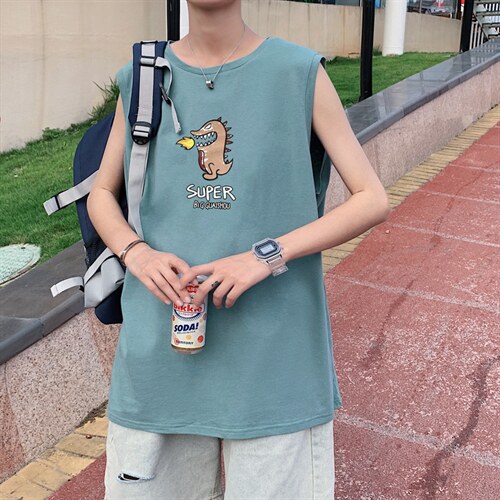 ！港风2023夏季无袖背心男加肥加大码宽松短袖T恤男BX230-P20,男装背心/马甲,电商B371