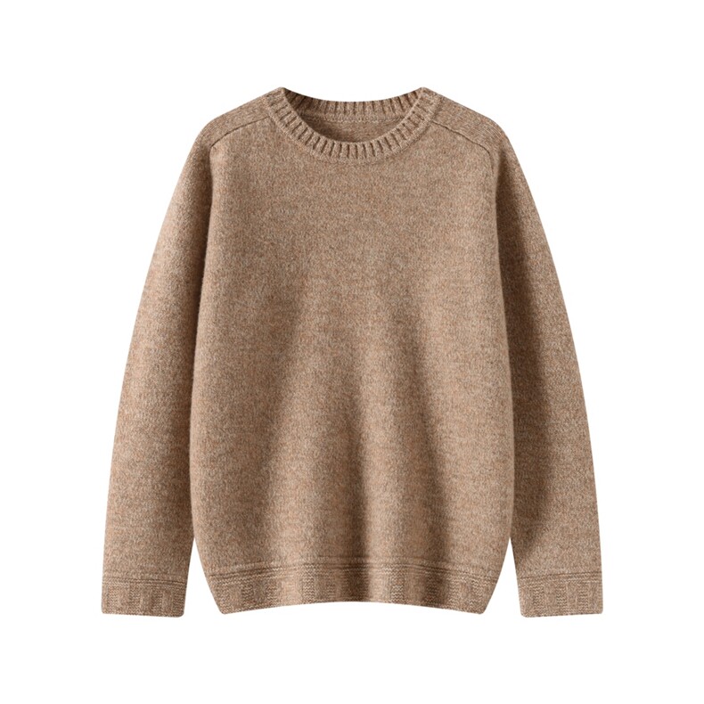 2025年秋季套头落肩袖长袖单件三股花式纱圆领阔版羊毛纱，女装针织衫/毛衣，若菲羊绒