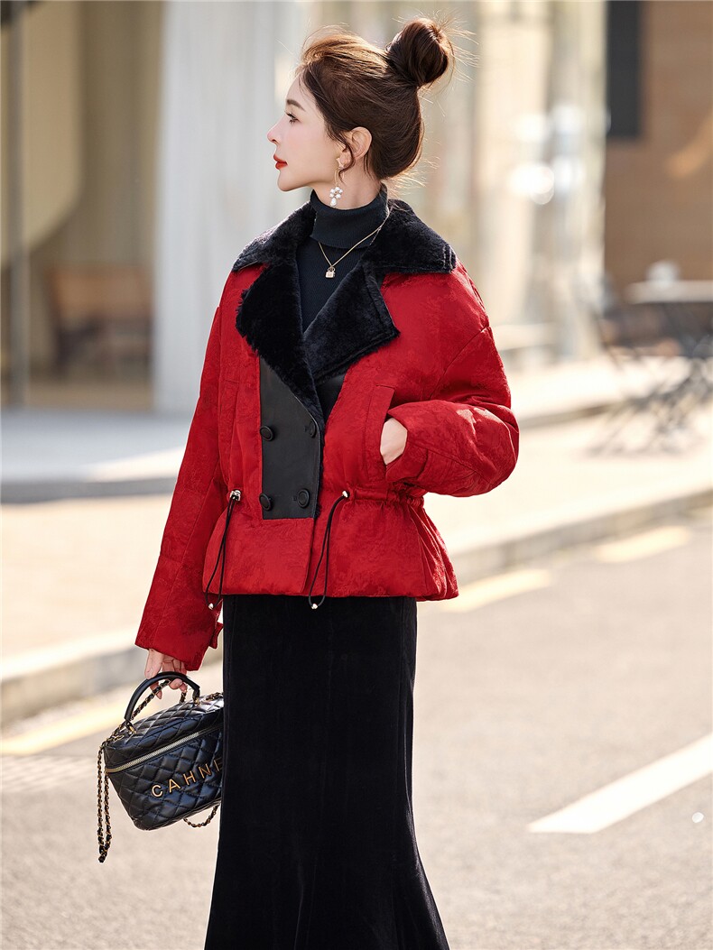 大货已出，2025新款冬装短款加厚羽绒服90%白鸭绒拼接皮毛一体,女装羽绒服,依万里