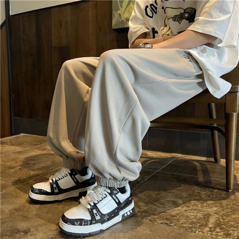 夏季薄款宽松直筒垂感束脚抽绳裤子男款速干阔腿休闲裤K0495-P35图片
