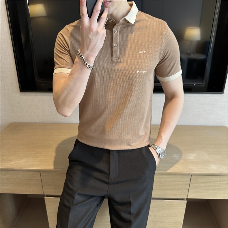 夏季高档菠萝纹面料纹理短袖翻领Polo衫半袖轻奢上衣T0255-P48,男装T恤,电商D342