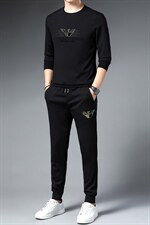春秋季时尚圆领套装男休闲运动服中青年长袖印花T恤两件套男装，男装休闲套装，电商B212（原钱塘6029）
