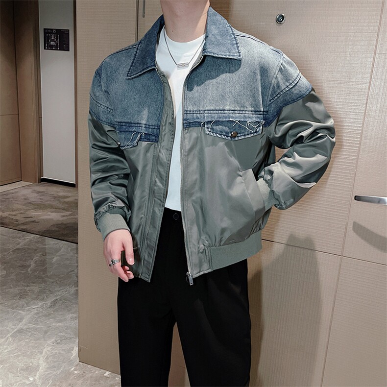 春季新款牛仔拼接小众设计夹克男休闲百搭棒球外套男JK2332-P130图片