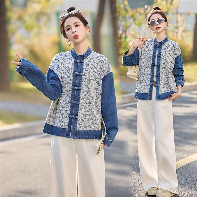 2026年春季复古风牛仔拼接盘扣女外套，女装短外套，橙子家