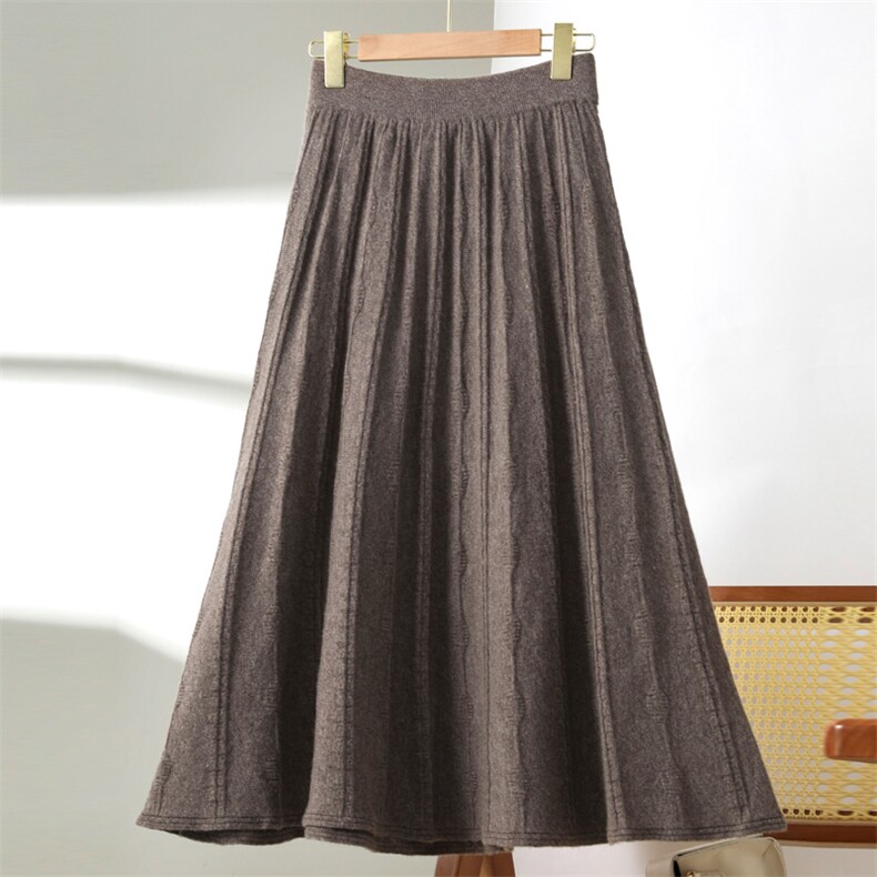 秋款高腰显瘦针织半身裙女长裙宽松大摆A字裙百搭休闲裙子，女装半身裙，玛莎羊绒