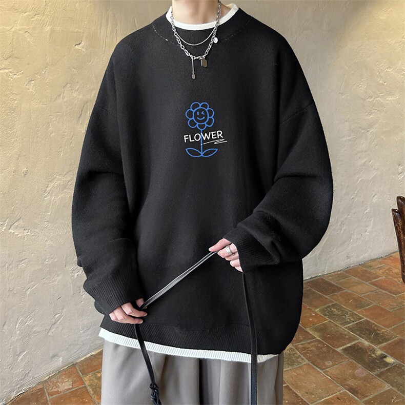 控78假两件毛衣男大码加绒针织衫男毛线衣M80274-P55加绒P70,男装针织衫/毛衣,电商A040
