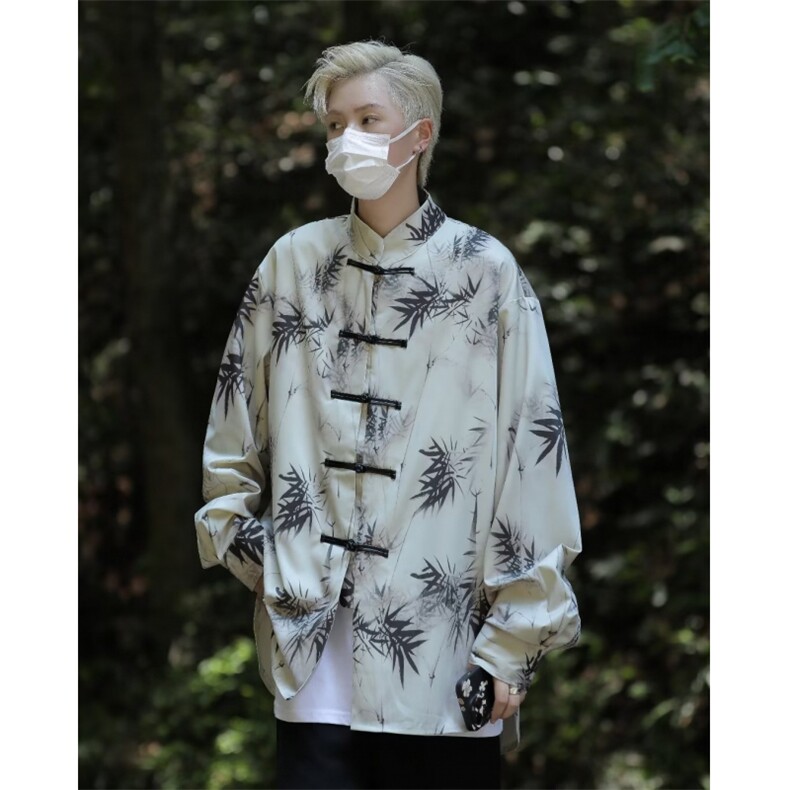 新中式男装风立领花衬衫外套式夏中山汉服民唐装男款C4523,男装衬衫,星座1116A-1（原606A）