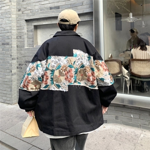 2025秋季新款港风休闲宽松外套M-5XL男潮拼接翻领夹克7568P85图片
