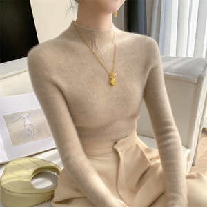 软糯感山羊绒衫女一线成衣无缝高领针织衫毛衣修身显瘦打底衫上衣图片