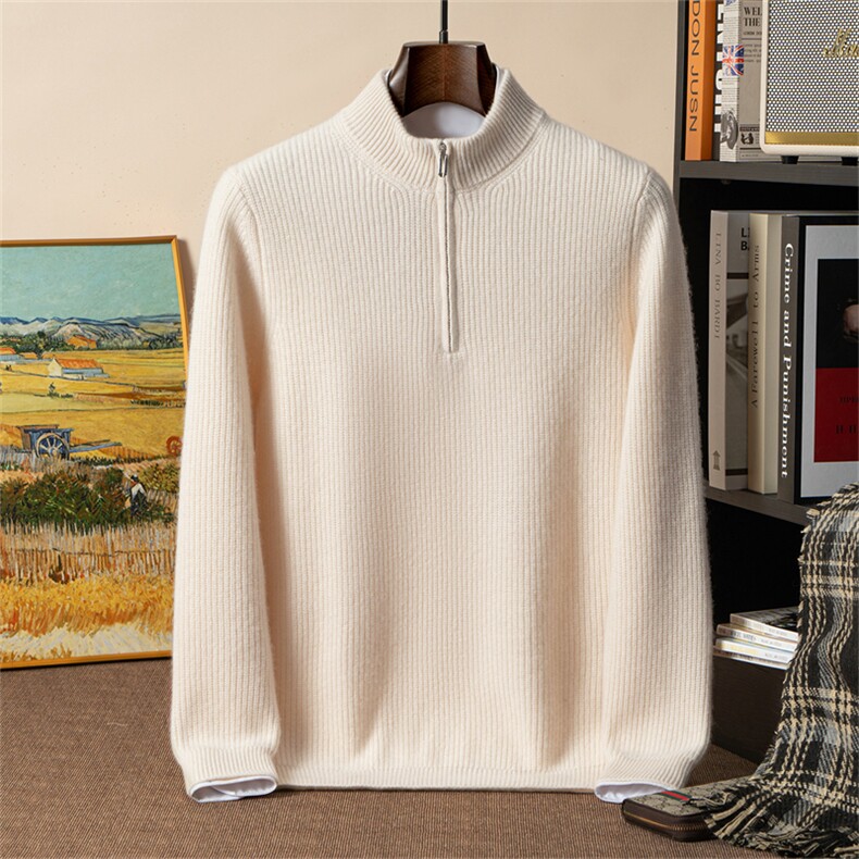 2025年秋季新款七针双股加厚元宝针半拉链针织羊绒衫时尚休闲，男装羊绒套衫，星纬羊绒