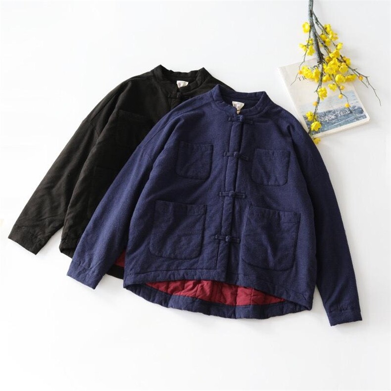 料盘扣衣，女装棉衣/棉服，蓝院