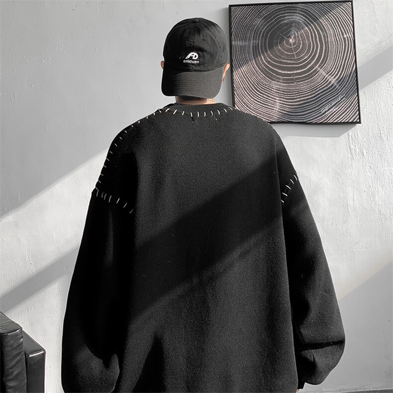 M304-P65高品质撞色线设计圆领套头毛衣男士宽松大码针织衫M-5XL,男装针织衫/毛衣,电商B280-1（原A049）