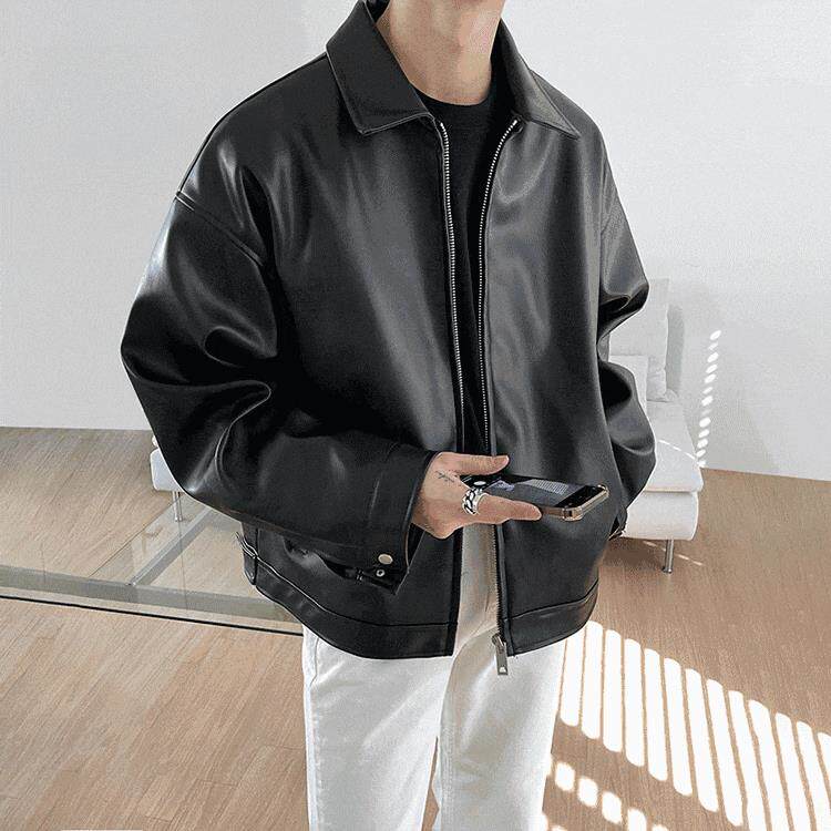 皮衣男春秋宽松韩版潮流帅气痞帅青年PU皮夹克外套图片