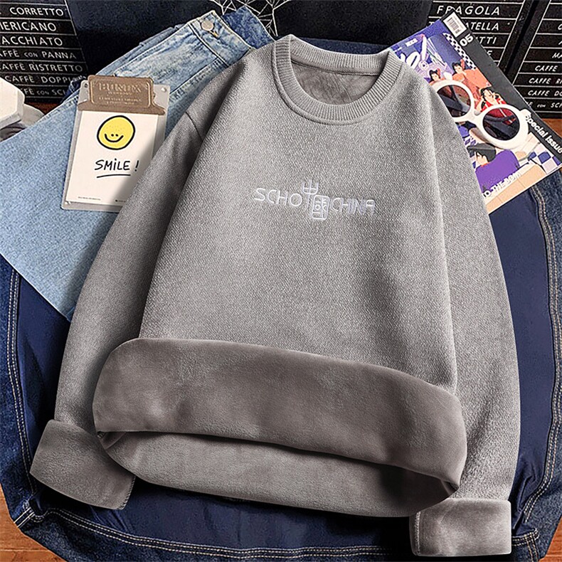 圆领毛衣男加绒加厚一体绒卫衣秋冬季保暖毛线针织衫7017-P28，男装针织衫/毛衣，星座1706