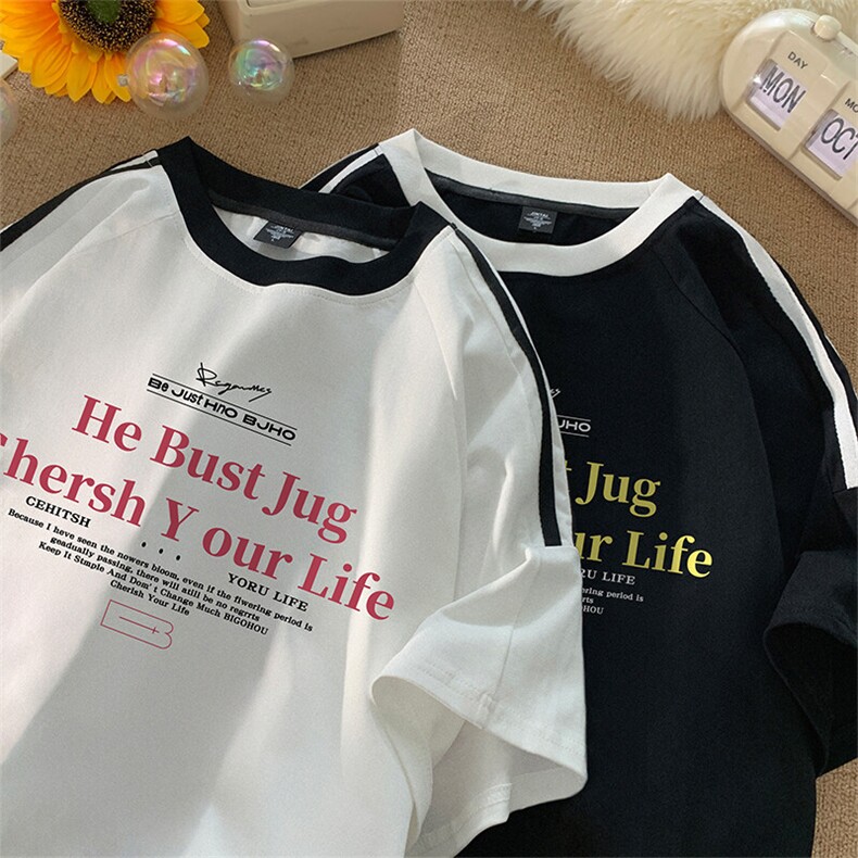 夏季美式高街重磅纯棉三条杠织带撞色男女短袖T恤ZD602-特P30,男装T恤,电商A486-1