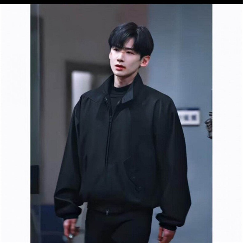 难哄白敬亭同款短款夹克外套男春秋高级感痞帅立领美式黑色冲锋衣，男装夹克，电商A061