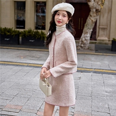 小香风羊毛呢套装裙女2025春秋季新款时尚百搭洋气显瘦短裙两件套，女装套装/套裙，雅静靓衣