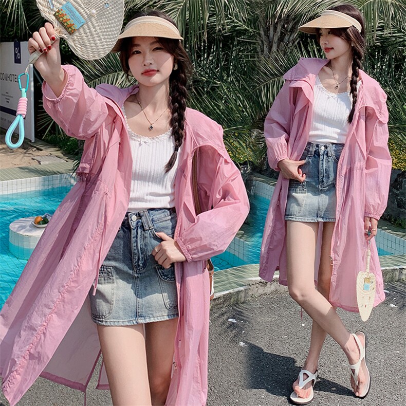 防晒衣风衣外套女夏季中长款2025新款海边旅游薄款透气防晒服罩衫，女装防晒衣，帛锦泉