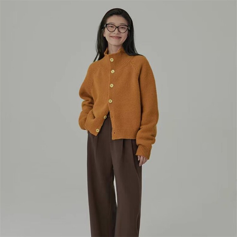 时尚百搭法式高领加厚羊毛开衫羊毛显瘦保暖外套,女装羊毛衫,旭驰羊绒