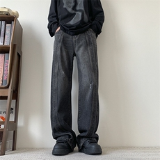 破洞2024宽松复古牛仔裤直筒裤715-6-BK818P65，男装牛仔裤，星座715-6