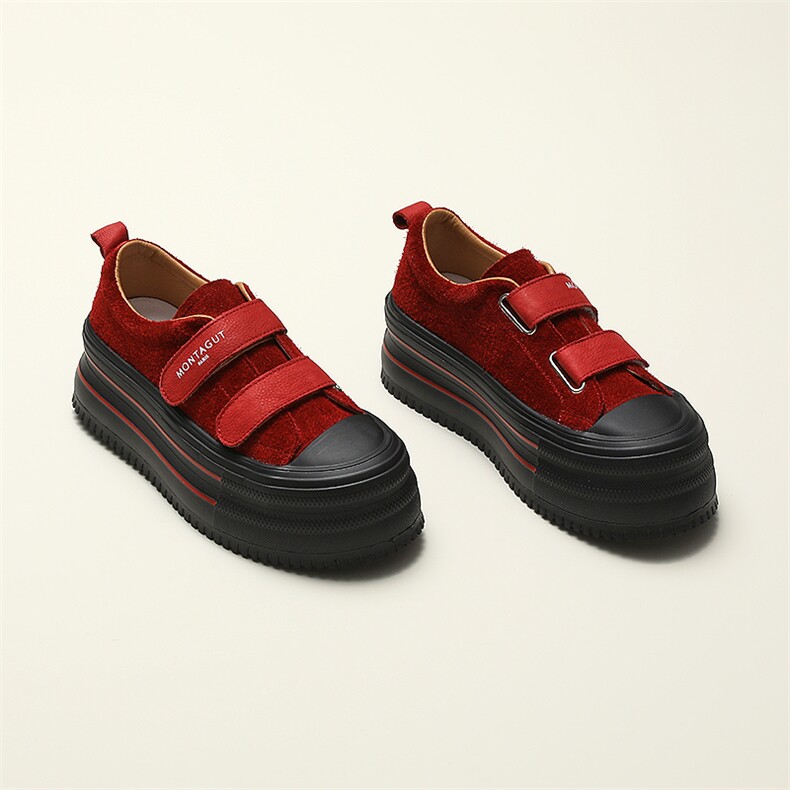 Montagut/梦特娇增高魔术贴女2025秋新时尚厚底休闲舒适松糕板鞋，女鞋休闲鞋，上品集物