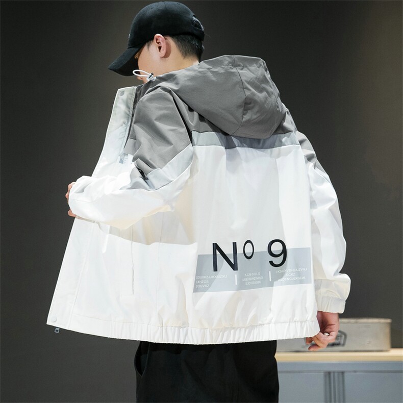 工装外套男潮牌拼接撞色春秋新款连帽上衣服潮流夹克DS935T图片