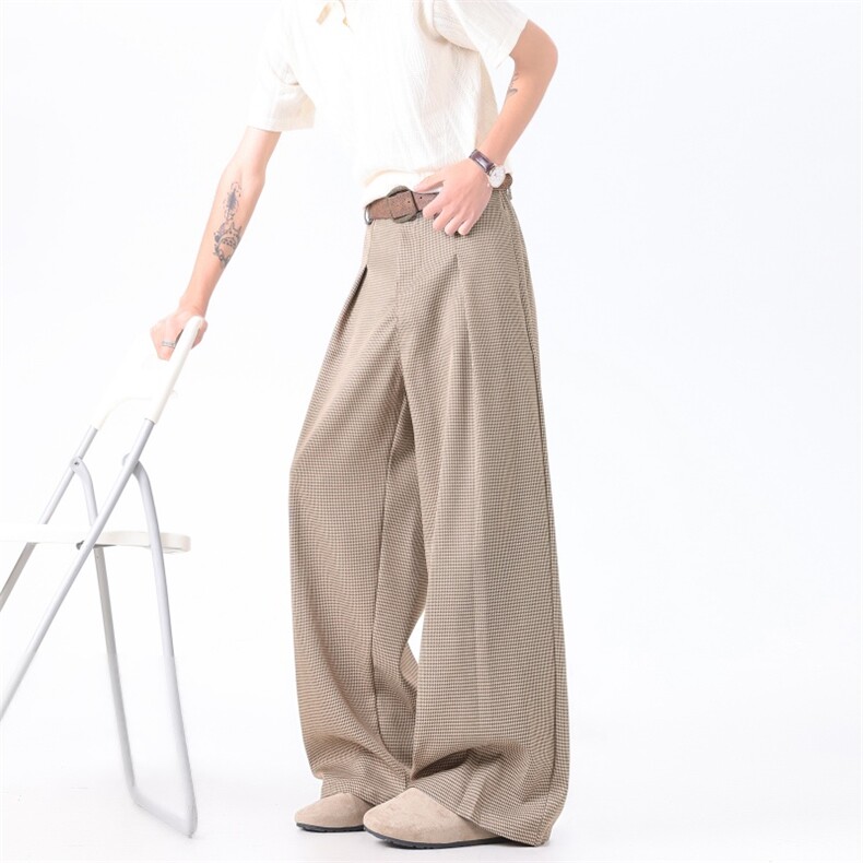 XZ-221-1/K2001/P58美式老钱风千鸟格垂感宽松直筒休闲西裤，男装西裤，星座221-1