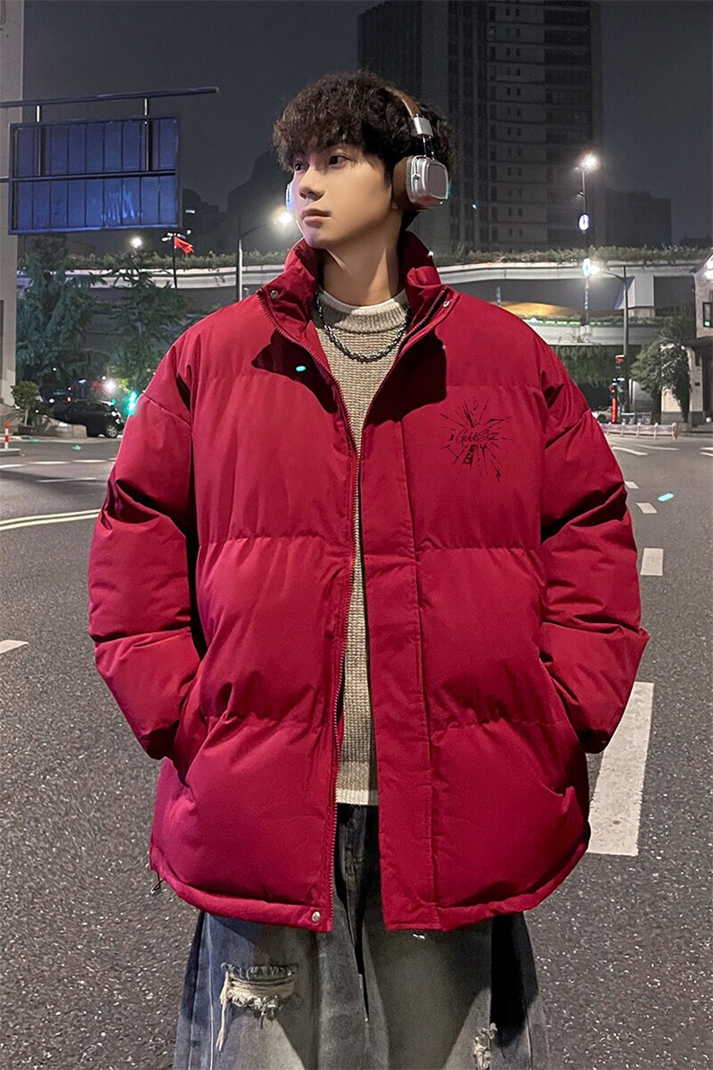 外景冬季加厚面包服男宽松保暖棉衣潮牌酒红立领外套MF00433/P90,男装棉衣,电商B316