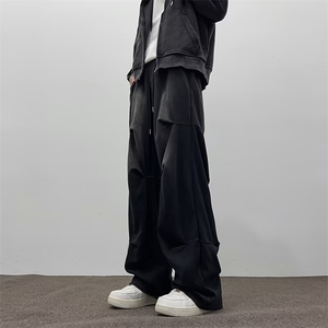 休闲裤男士韩版潮流褶皱做旧宽松帅气2024冬季ins长裤K5884-P55图片